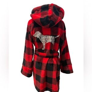 Victoria’s Secret Pink Buffalo Plaid Sequin Bling Fleece Soft Plush Robe